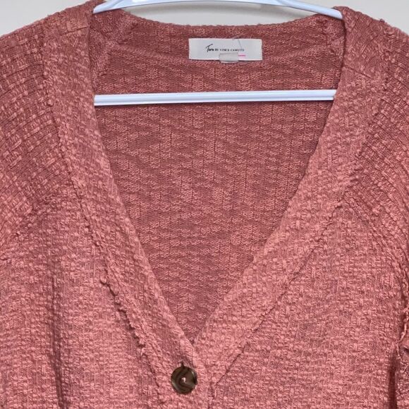 Two by Vince Camuto Peach Orange Raw hem Button front Cotton Cardigan ladies S - Picture 3 of 7